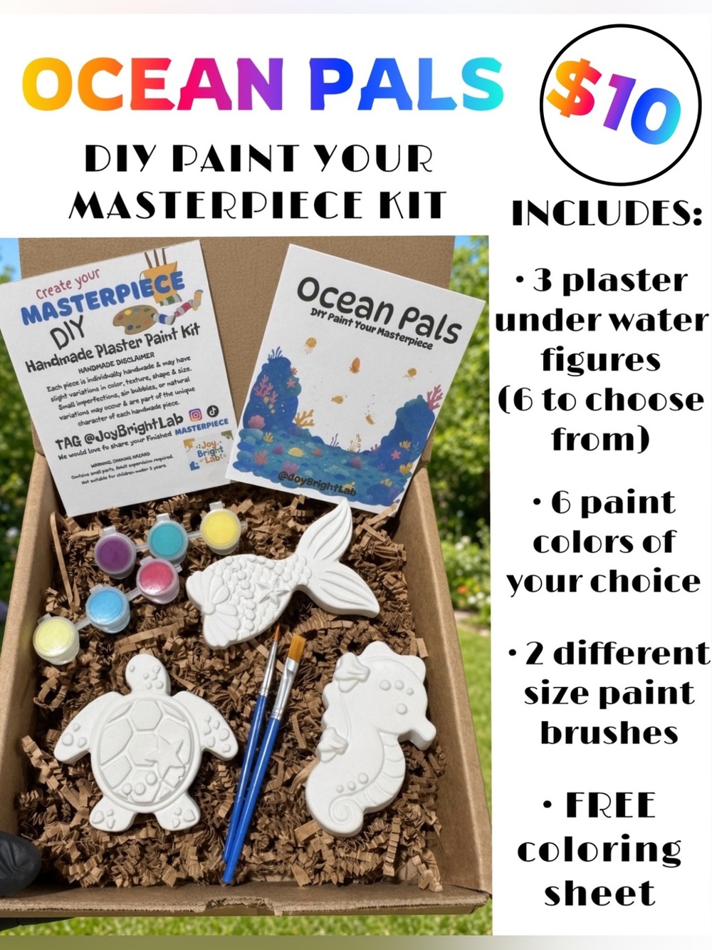 New Kids DIY Paint Your Plaster Masterpiece Kit Box Set 3 Sea Creatures